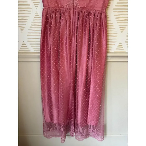 Vintage 70s 80s Women’s Size 13/14 Mauve Pink Lace Satin Dress - Picture 5 of 5